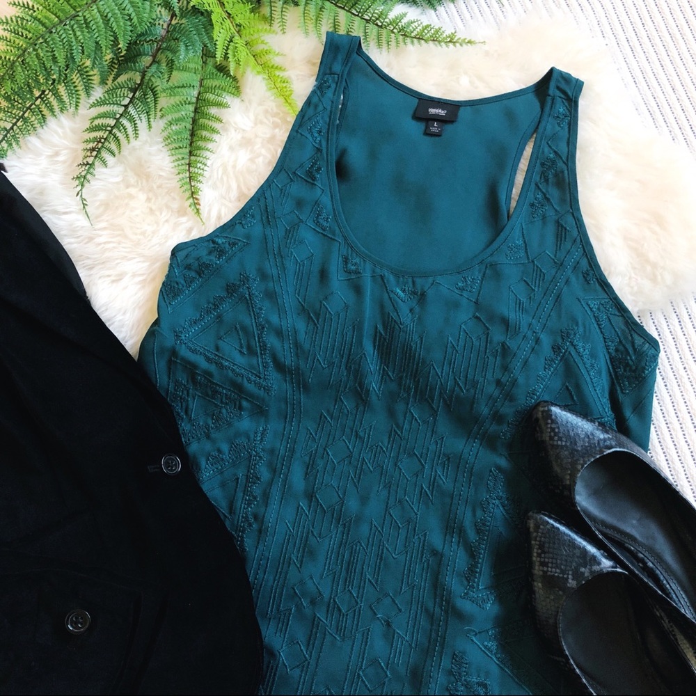 Teal Blue Art Deco Aztec Gauze Chiffon Tank